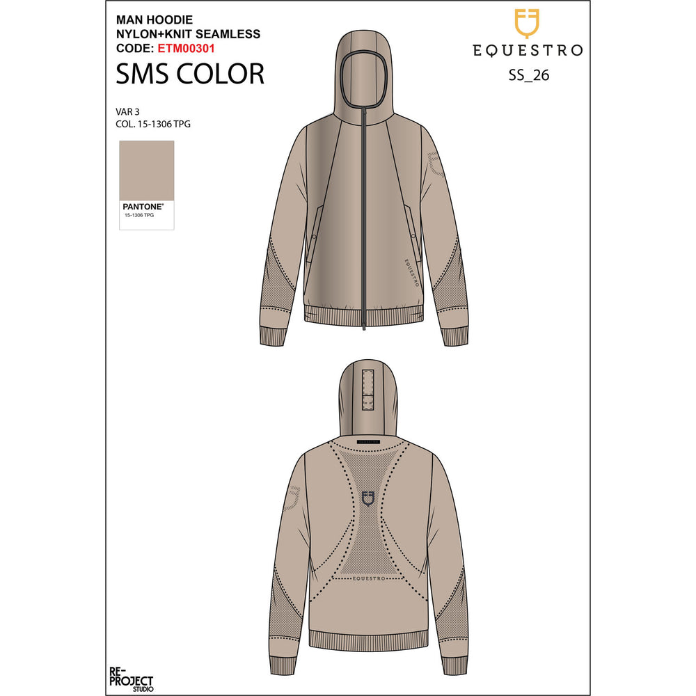 Men's technical sweatshirt with hood and micr OXFORD TAN (15-1306)