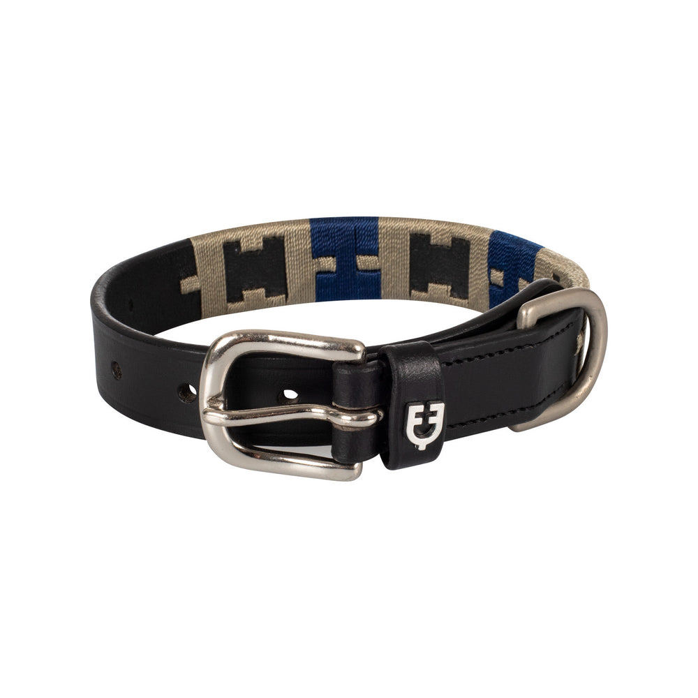 Leather dog collar with geometric pattern BLACK