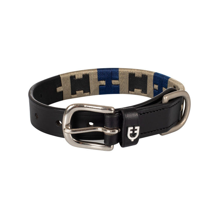 Leather dog collar with geometric pattern BLACK