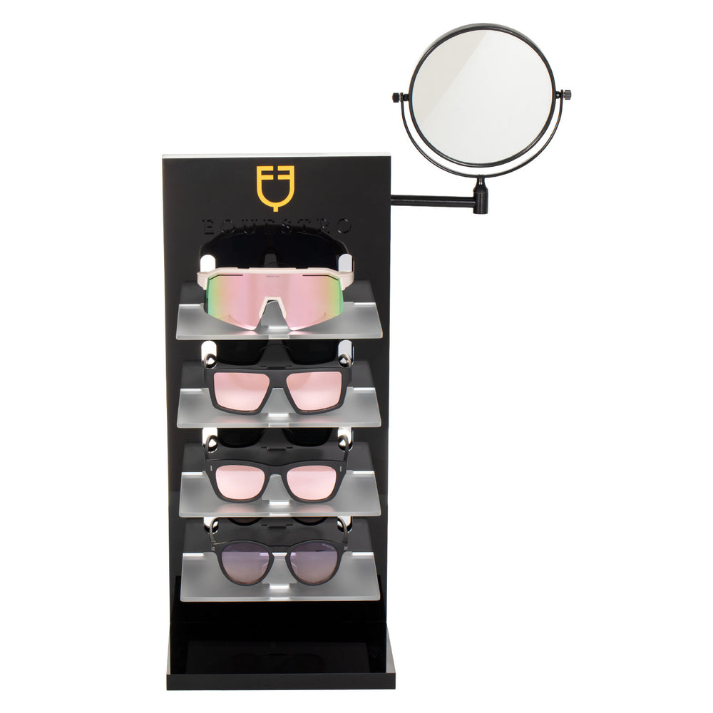 ACRYLIC SUNGLASSES HOLDER WITH LASER-CUT LOGO AND MIRROR