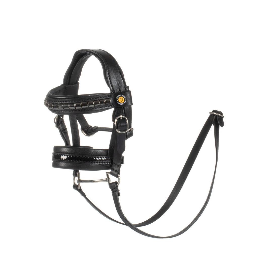 Leather bridle for toy horse with silver clinchers