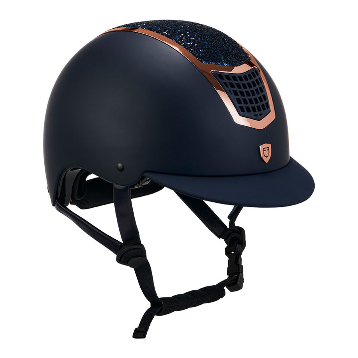 Helmet with rhinestones EN 1384-2023 homologa NAVY/ROSE GOLD
