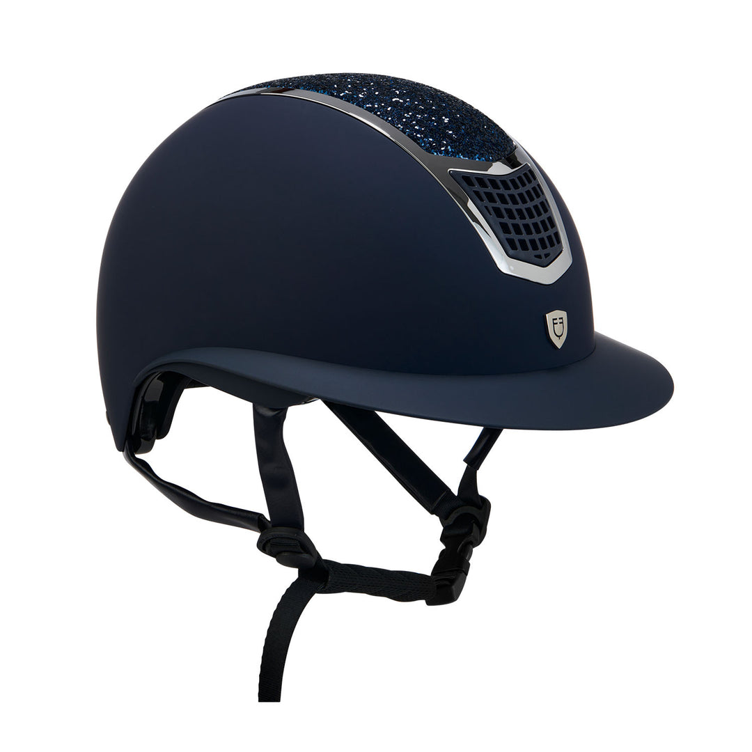 Helmet with rhinestones and wide visor