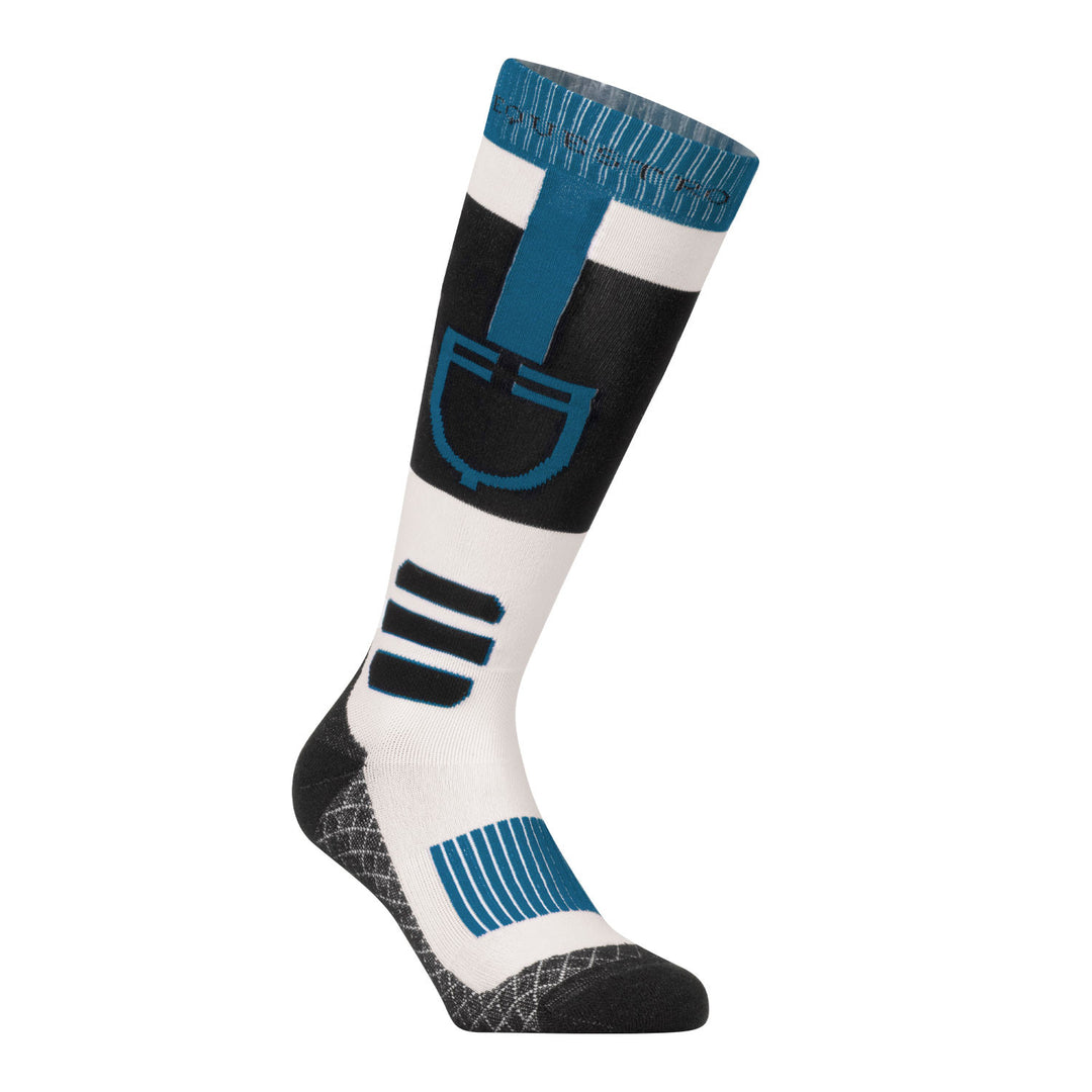 Sock in technical and breathable fabric with  BLACK/ANTIQUE WHITE (11-0105)/BLUE CORAL (19-4526)