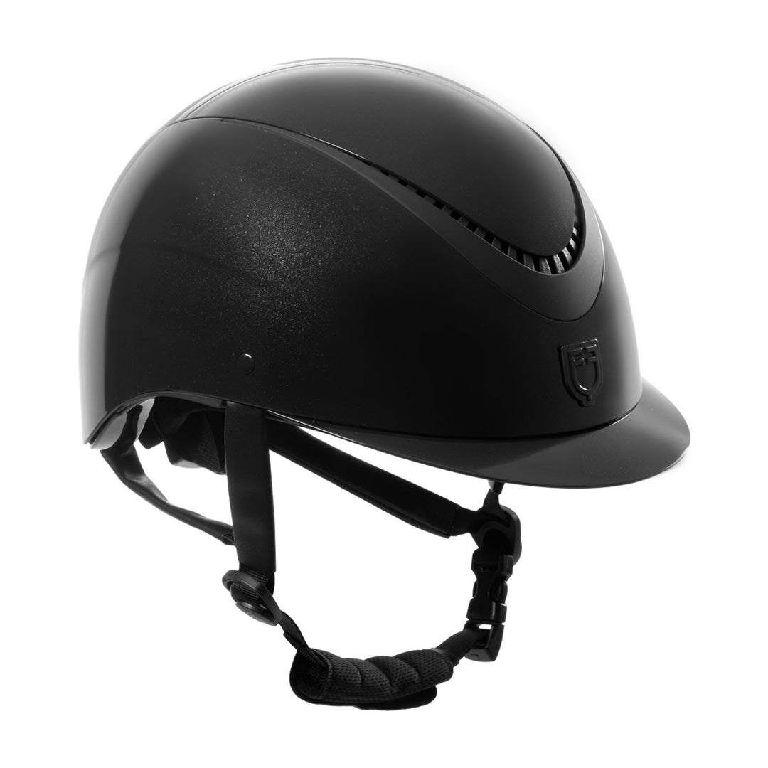 Glossy helmet with eco-leather strap and narr BLACK/BLACK MATT