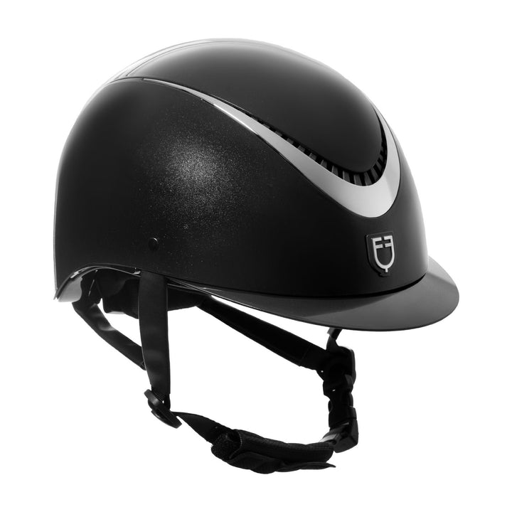 Glossy helmet with eco-leather strap and narr BLACK/SILVER
