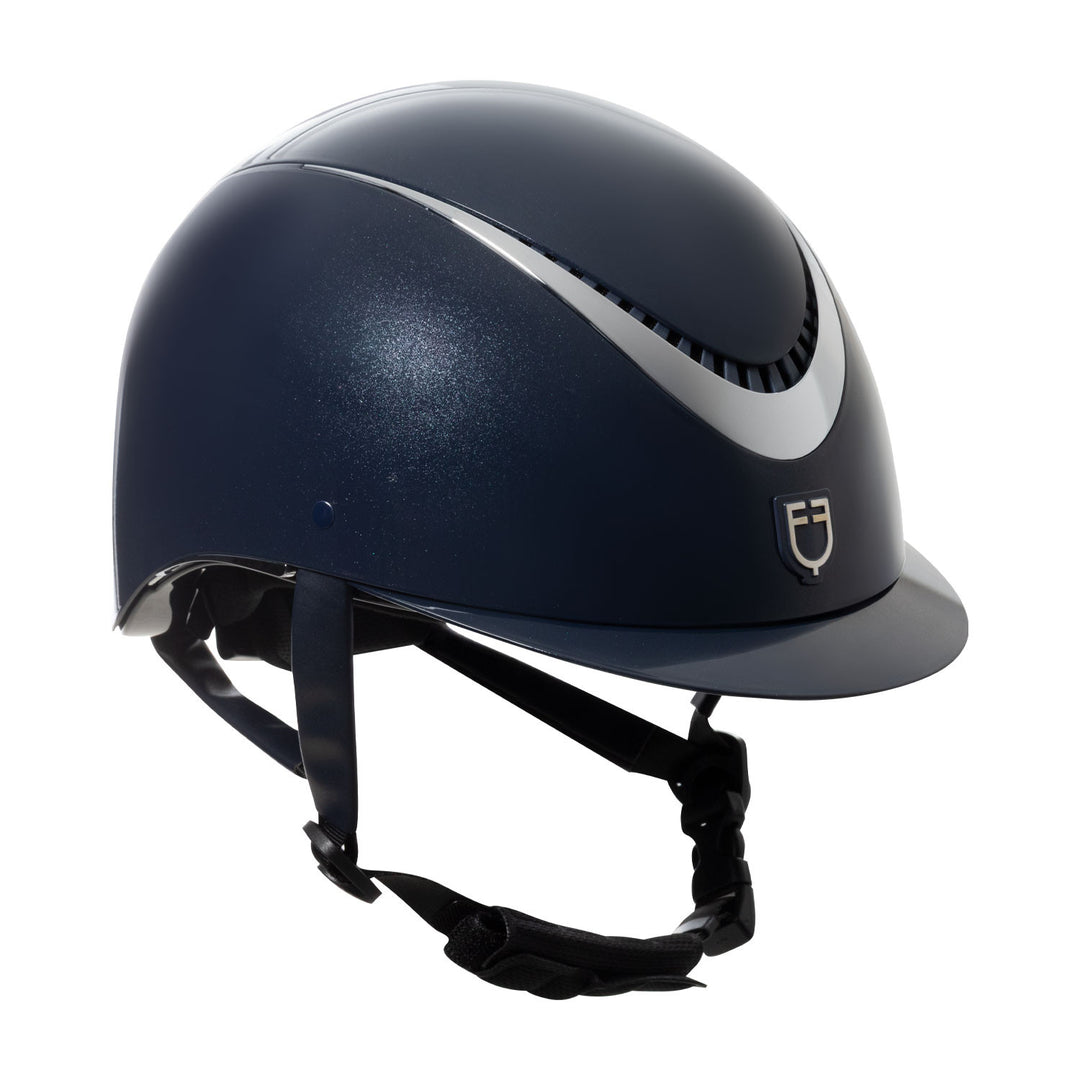 Glossy helmet with eco-leather strap and narr NAVY/SILVER