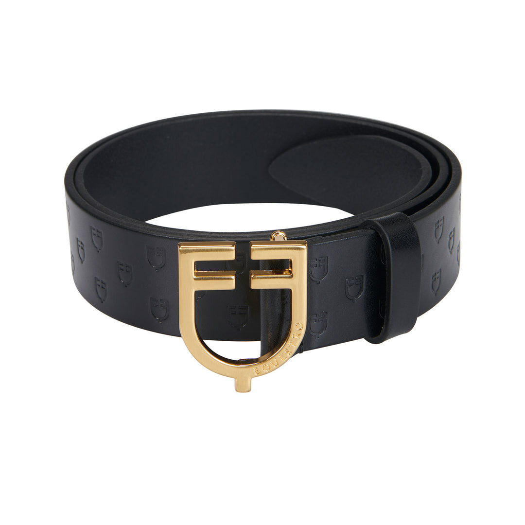 Leather logo belt with logoed buckle GOLD/BLACK