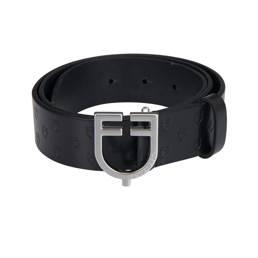 Leather logo belt with logoed buckle SILVER/BLACK