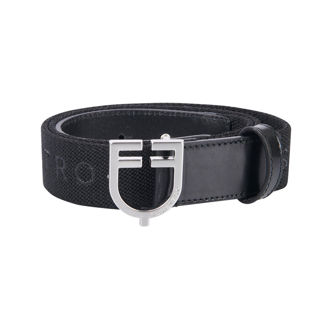 Leather belt with elastic and lettering BLACK/SILVER