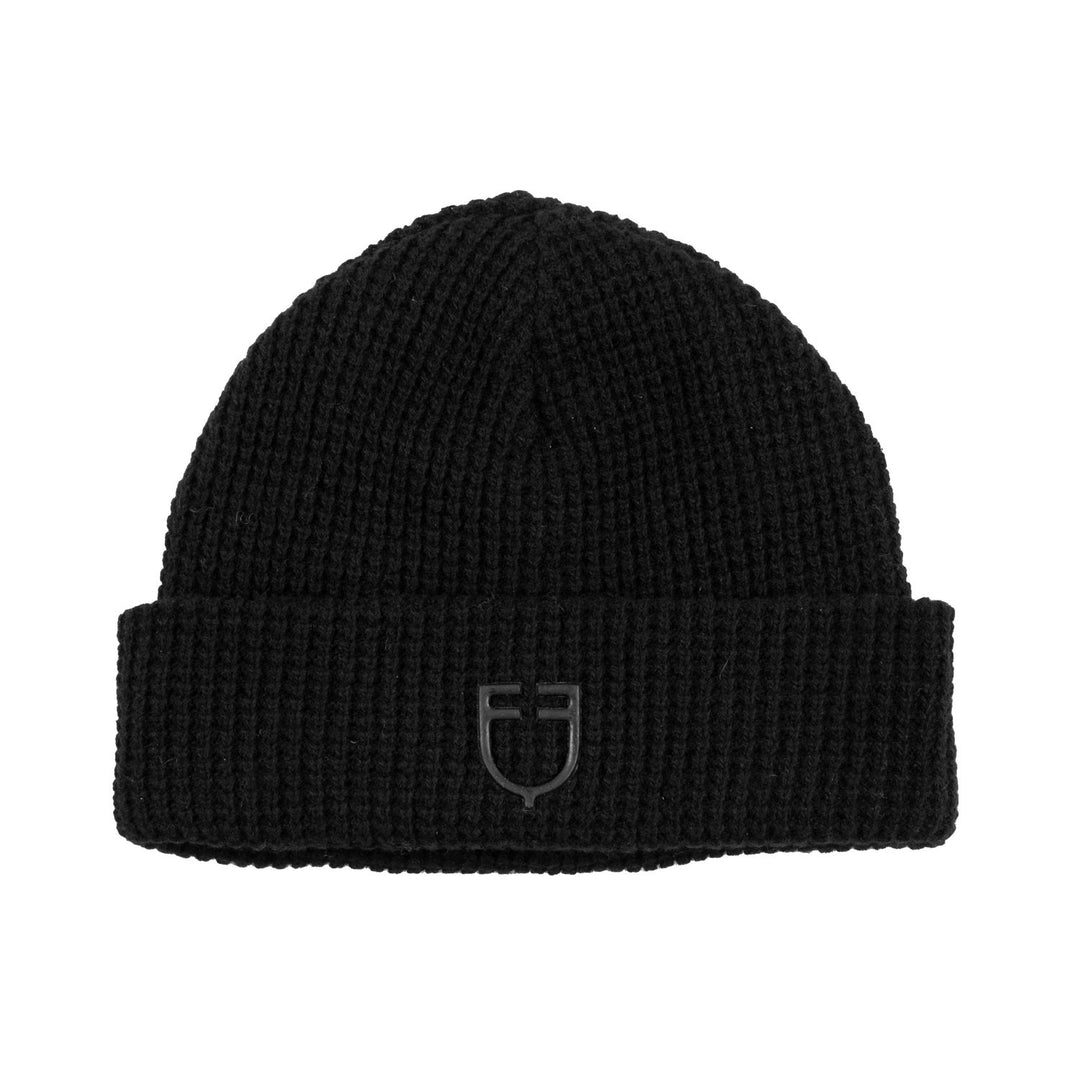 Unisex ribbed wool beanie with logo BLACK