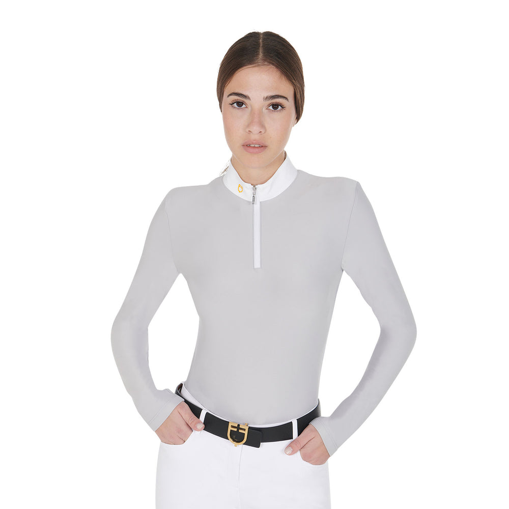 Women's long sleeved polo shirt in technical  GREY