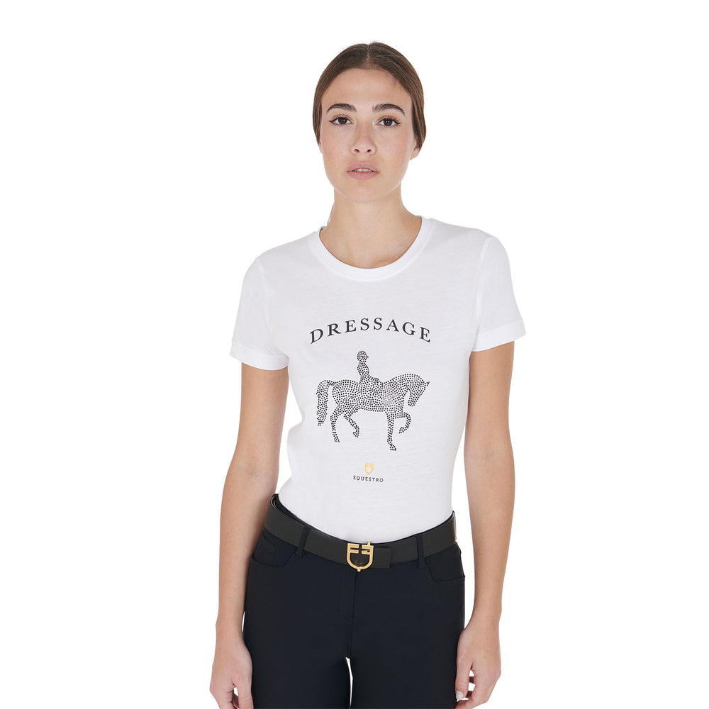 Women's slim fit t-shirt dressage with rhines WHITE