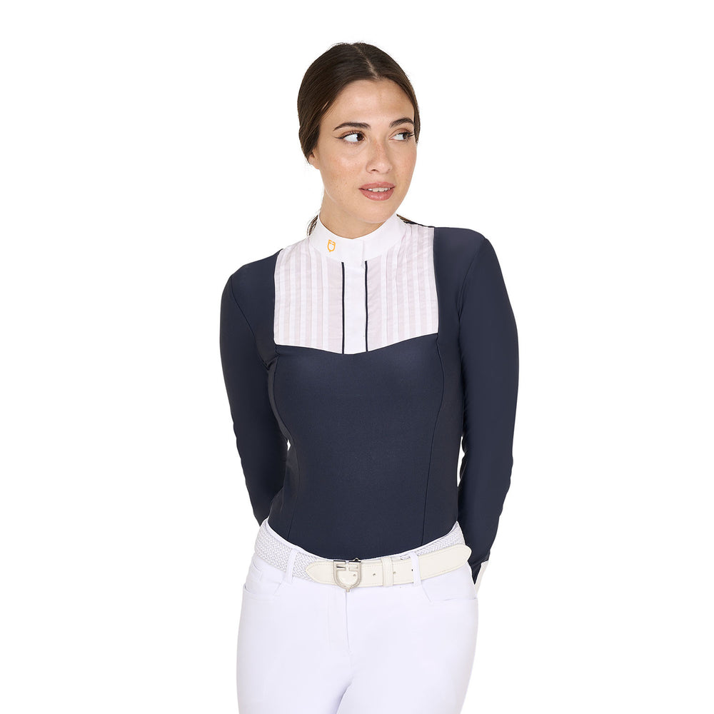 Women's slim fit polo shirt with pleated cott NAVY