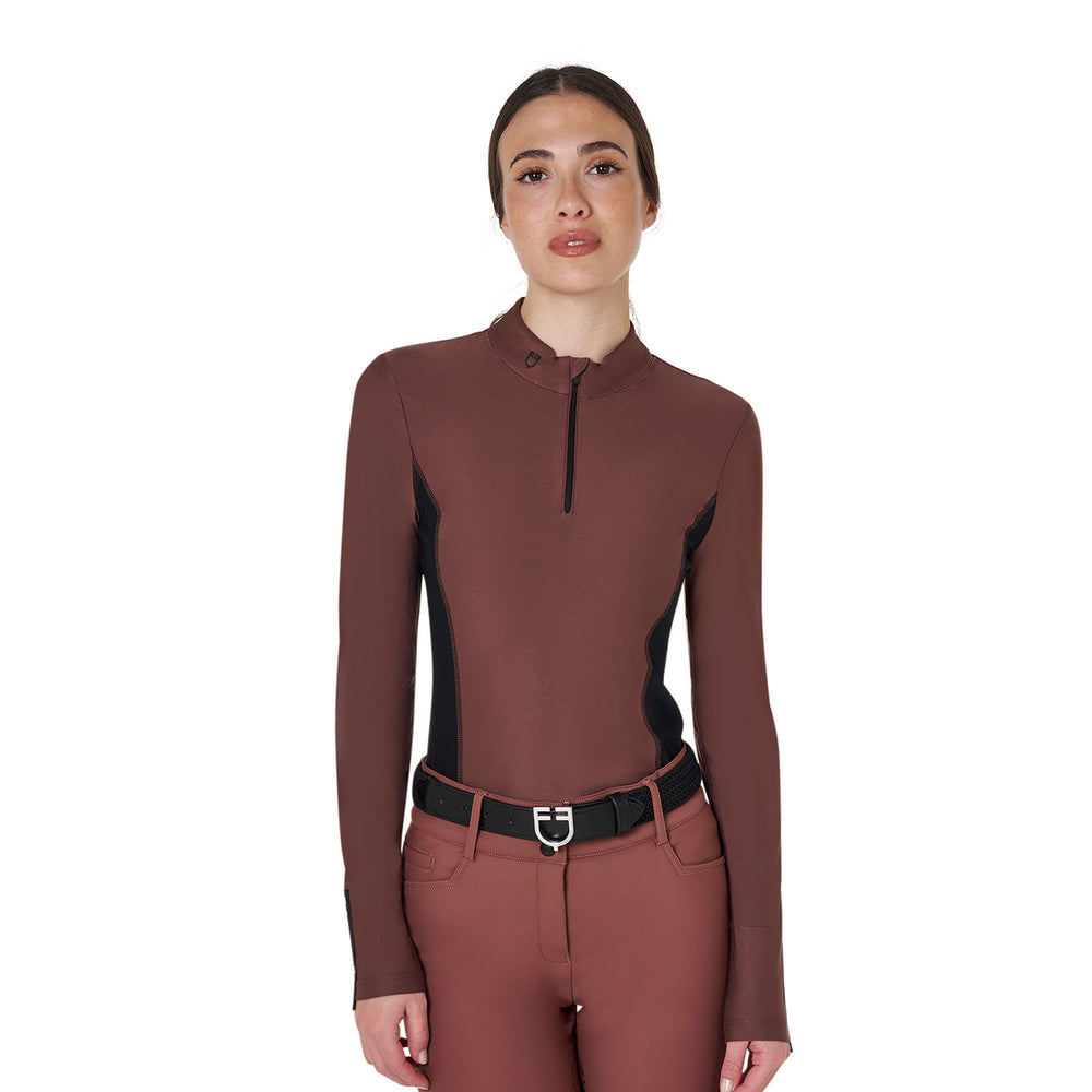 Women's long-sleeved training technical polo  MARRON (18-1415)