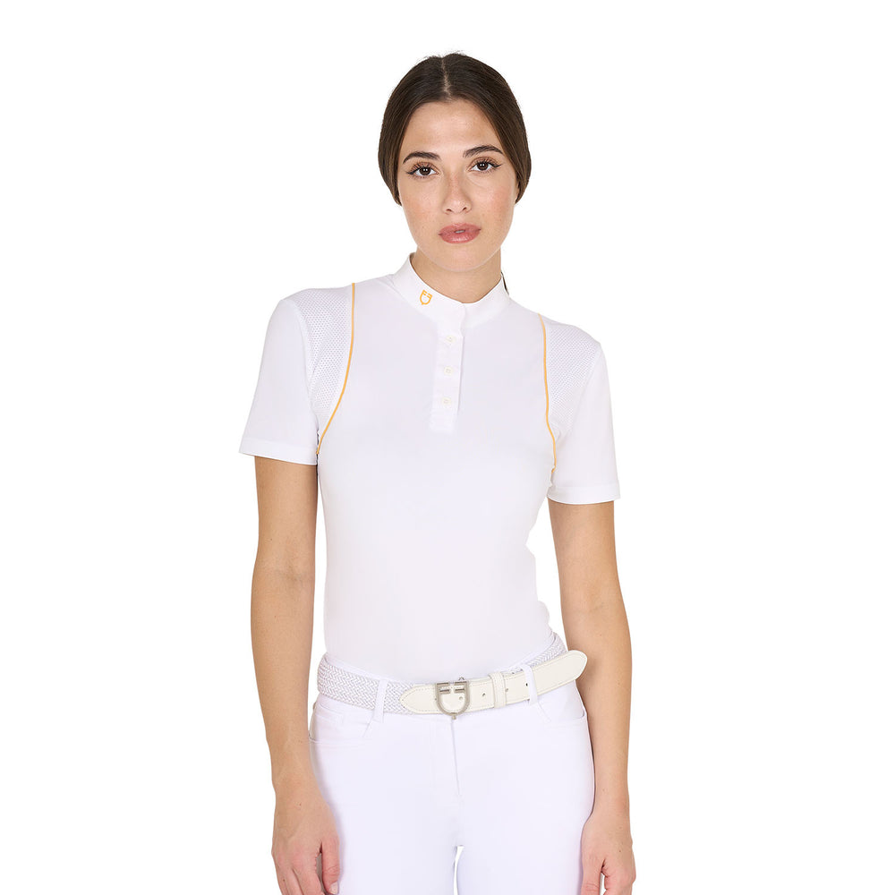 Women's slim fit competition polo shirt with  WHITE/YELLOW