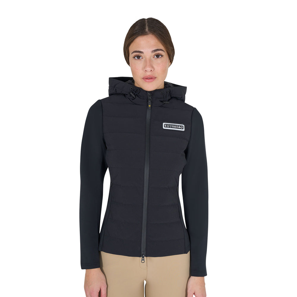 Women's hooded down jacket technical blend BLACK