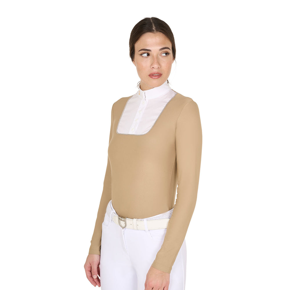 Women's slim fit buttoned competition polo sh BEIGE