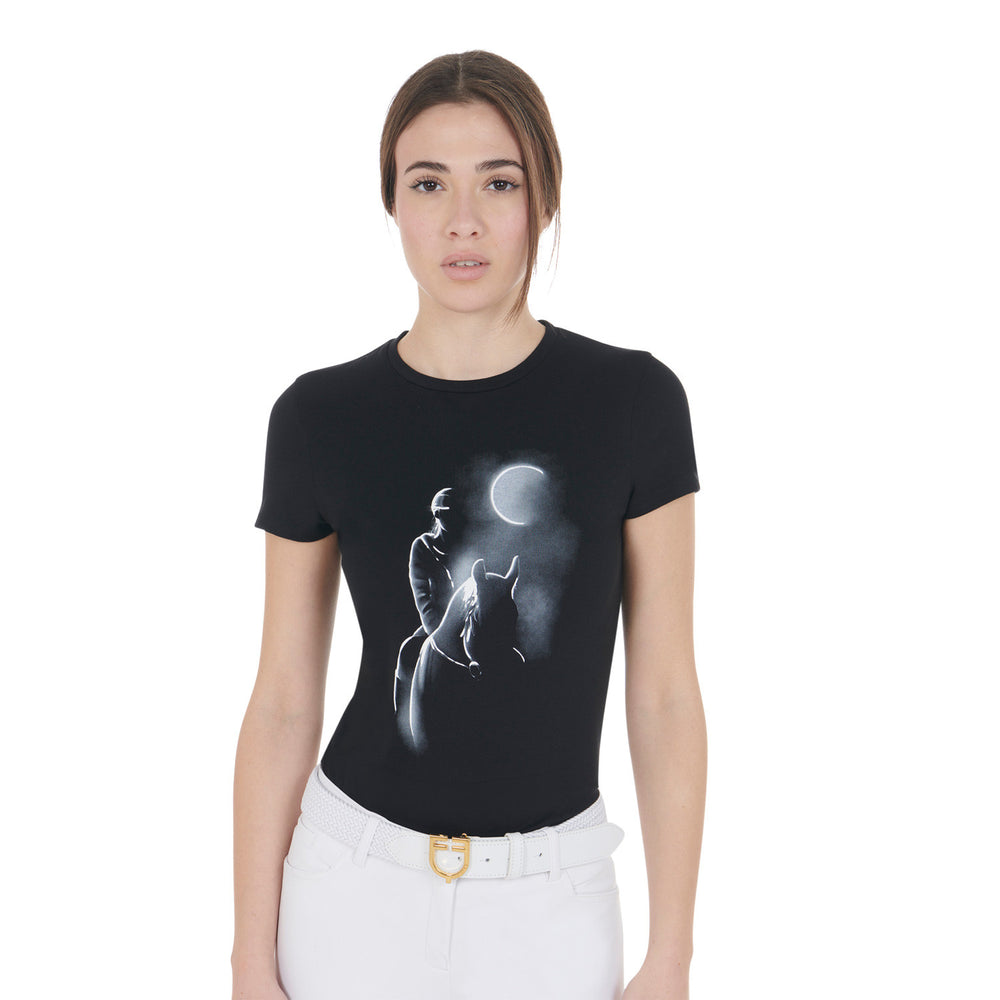 Women's slim fit T-shirt moonlight print BLACK