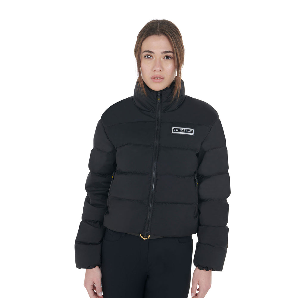 Women's cropped down jacket stretch fabric BLACK