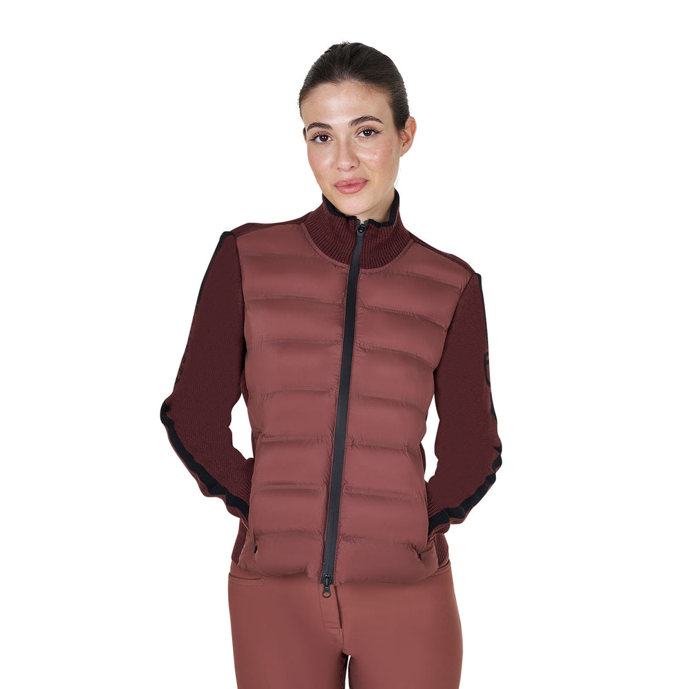 Women's jacket in nylon and knit with zip MARRON (18-1415)