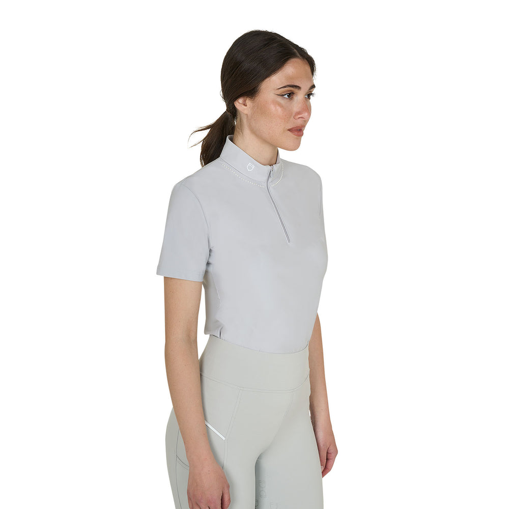 Women's slim fit training polo shirt with zip HARBOR MIST (14-4202)