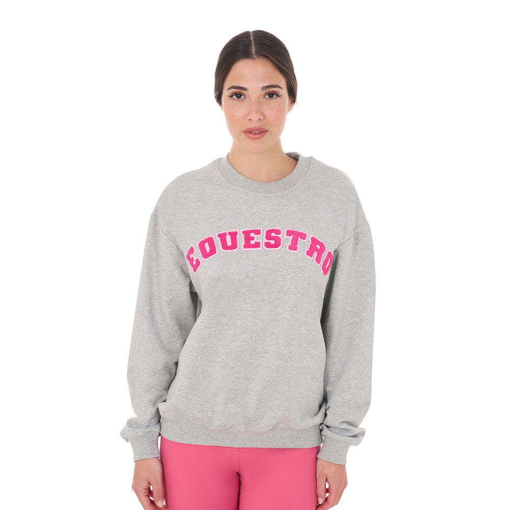Women's crewneck sweatshirt with sponge lette LIGHT GREY MELANGE/HONEYSUCKLE (18-2120)