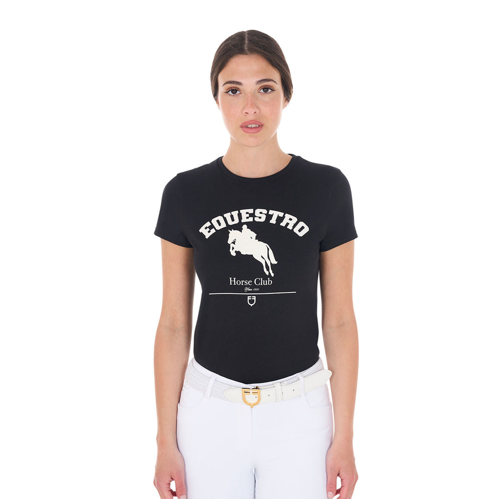 Women's Jumping Horse Club cotton T-shirt BLACK