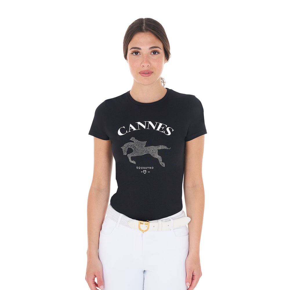 Women's Cannes cotton T-shirt with rhinestone BLACK
