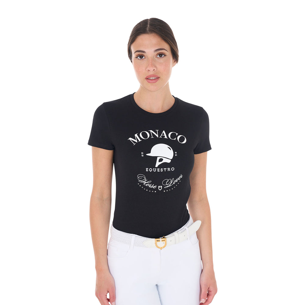 Women's Monaco cotton T-shirt with rhinestone BLACK