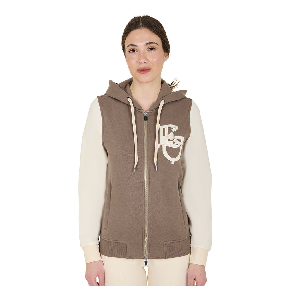 Women's EQ two tone hoodie with front zip WALNUT (18-1112)/ANTIQUE WHITE (11-0105)