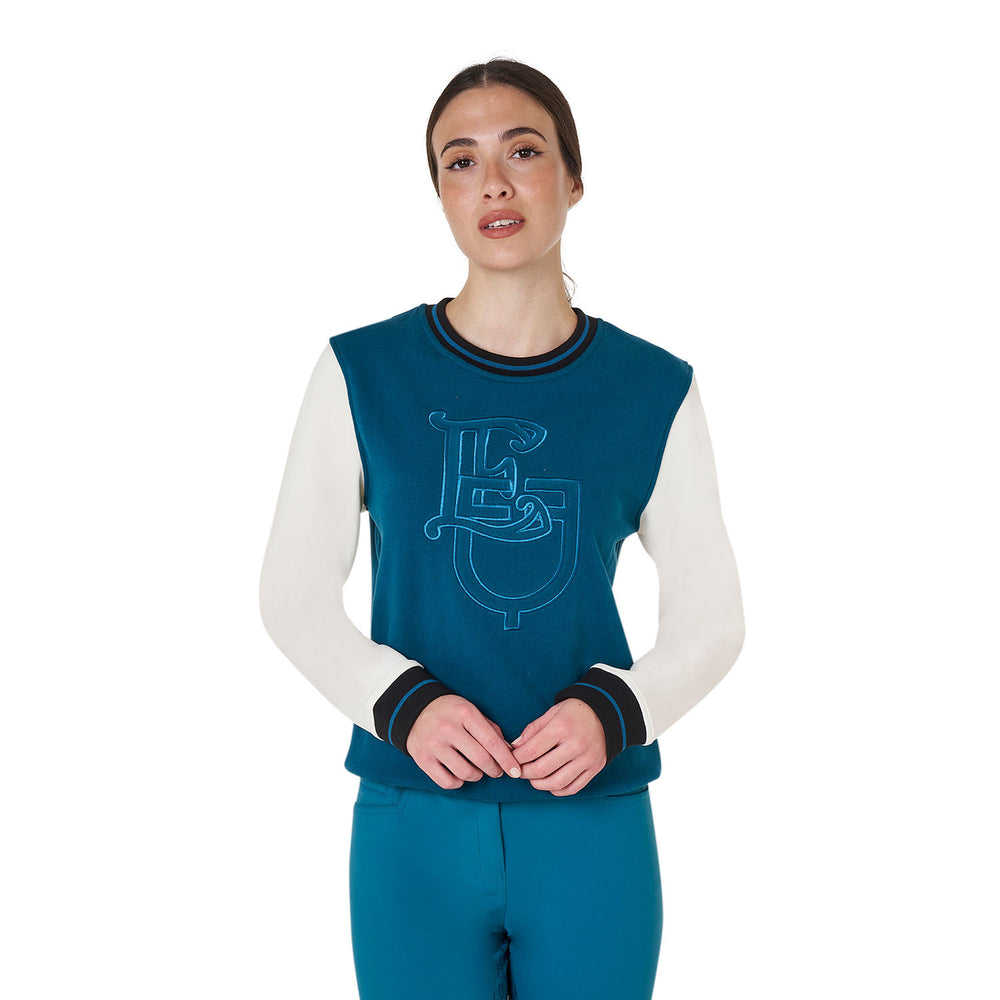 Women's EQ crewneck sweatshirt BLUE CORAL (19-4526)/ ANTIQUE WHITE (11-0105)