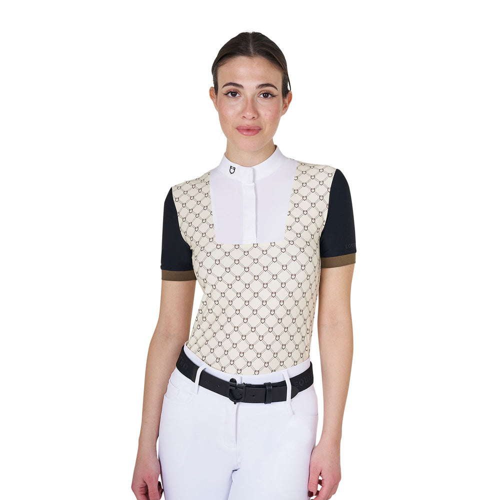 Women's short-sleeved competition polo shirt  ANTIQUE WHITE (11-0105)/WALNUT (18-1112)