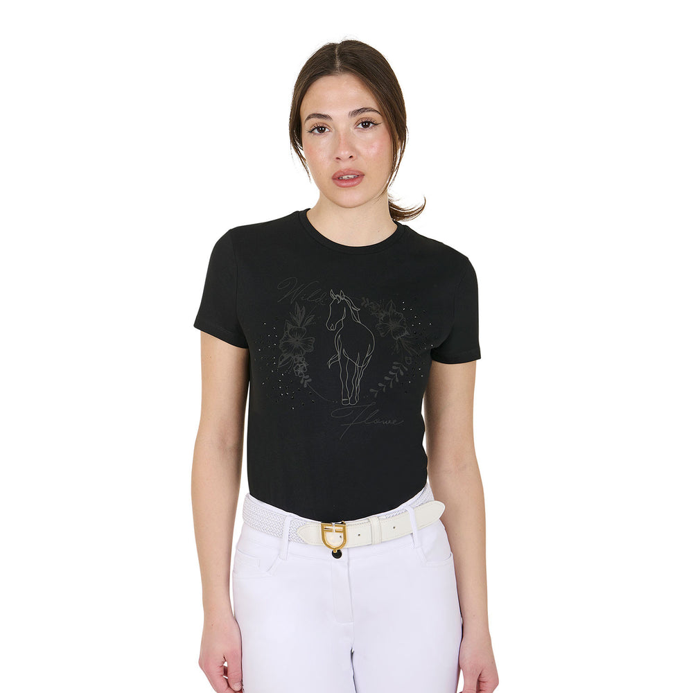 Women's Wild Flower cotton T-shirt BLACK