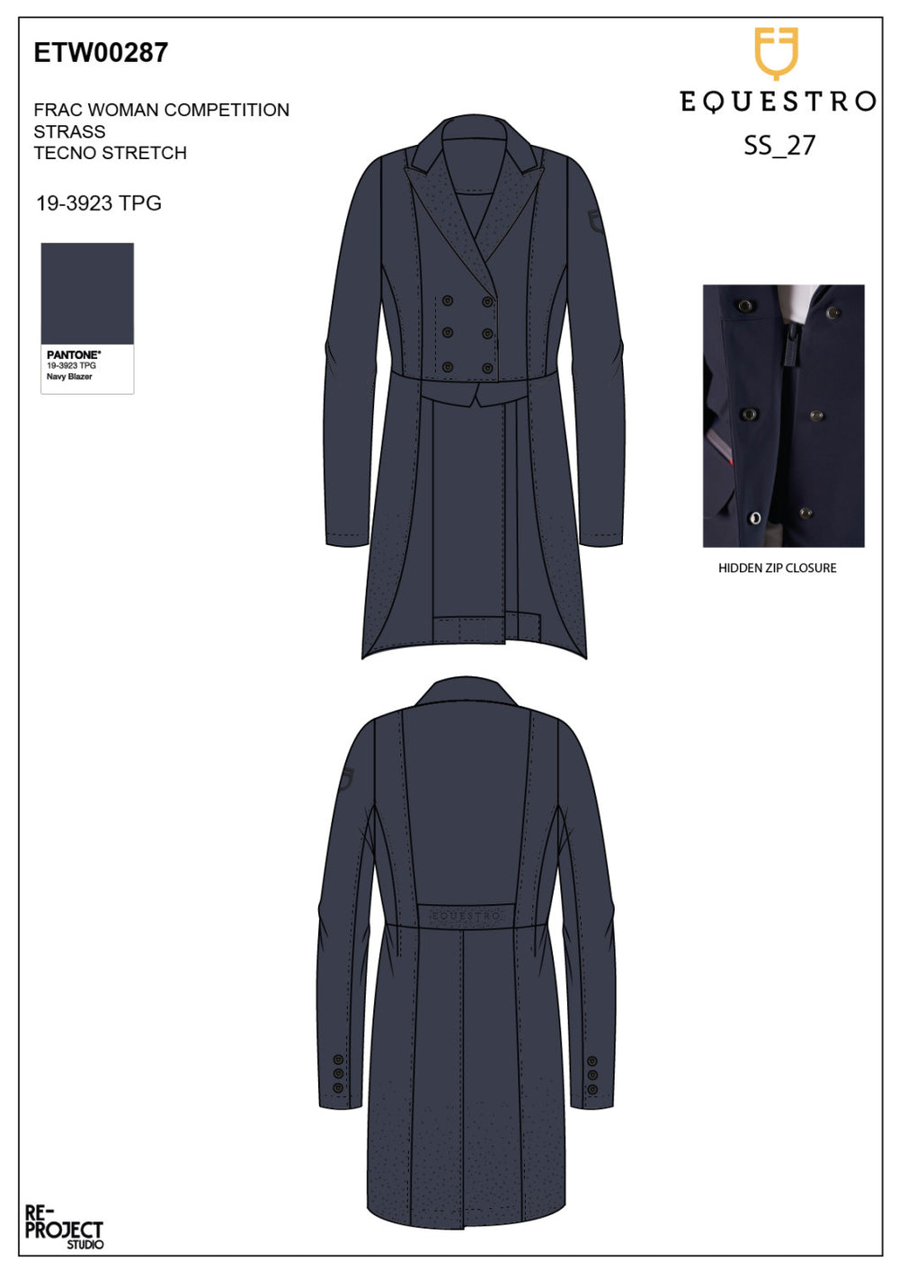 Women's tailocoat in technical fabric with rh NAVY BLAZER (19-3923)