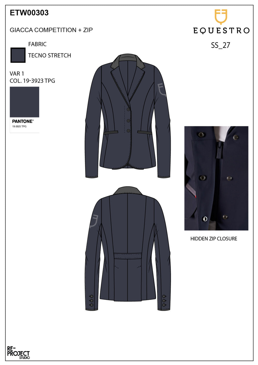 Women's competition jacket with zip and butto NAVY BLAZER (19-3923)