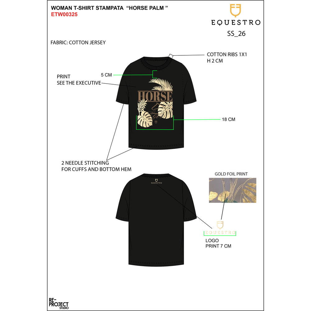 Women's Horse Palm cotton T-shirt BLACK
