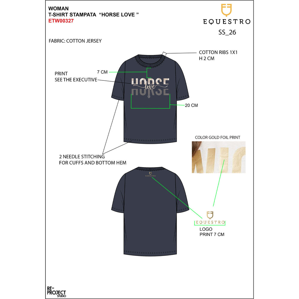 Women's Horse Love cotton T-shirt NAVY