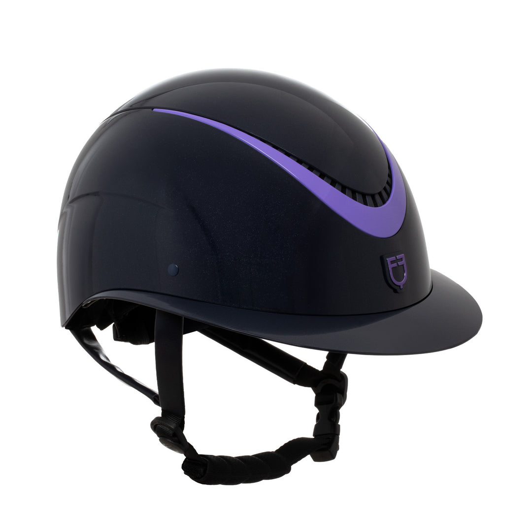 Helmet polished faux leather strap homologati NAVY/VIOLET