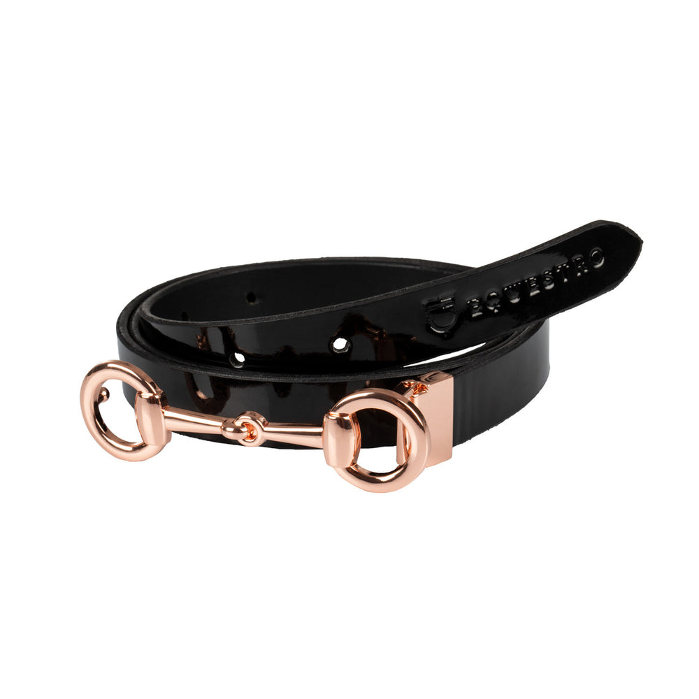 Women's glossy belt with snaffle bit buckle BLACK/ROSE GOLD