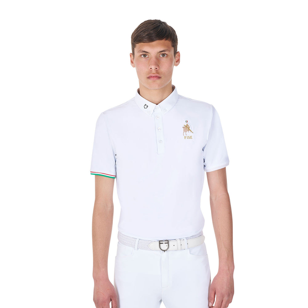 Men's competition polo shirt Equestro X FISE WHITE