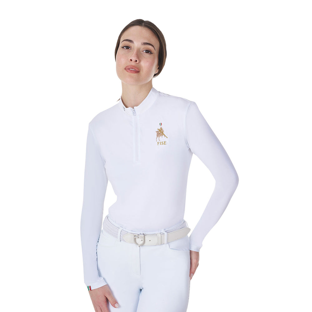 Women's long-sleeved competition polo shirt E WHITE