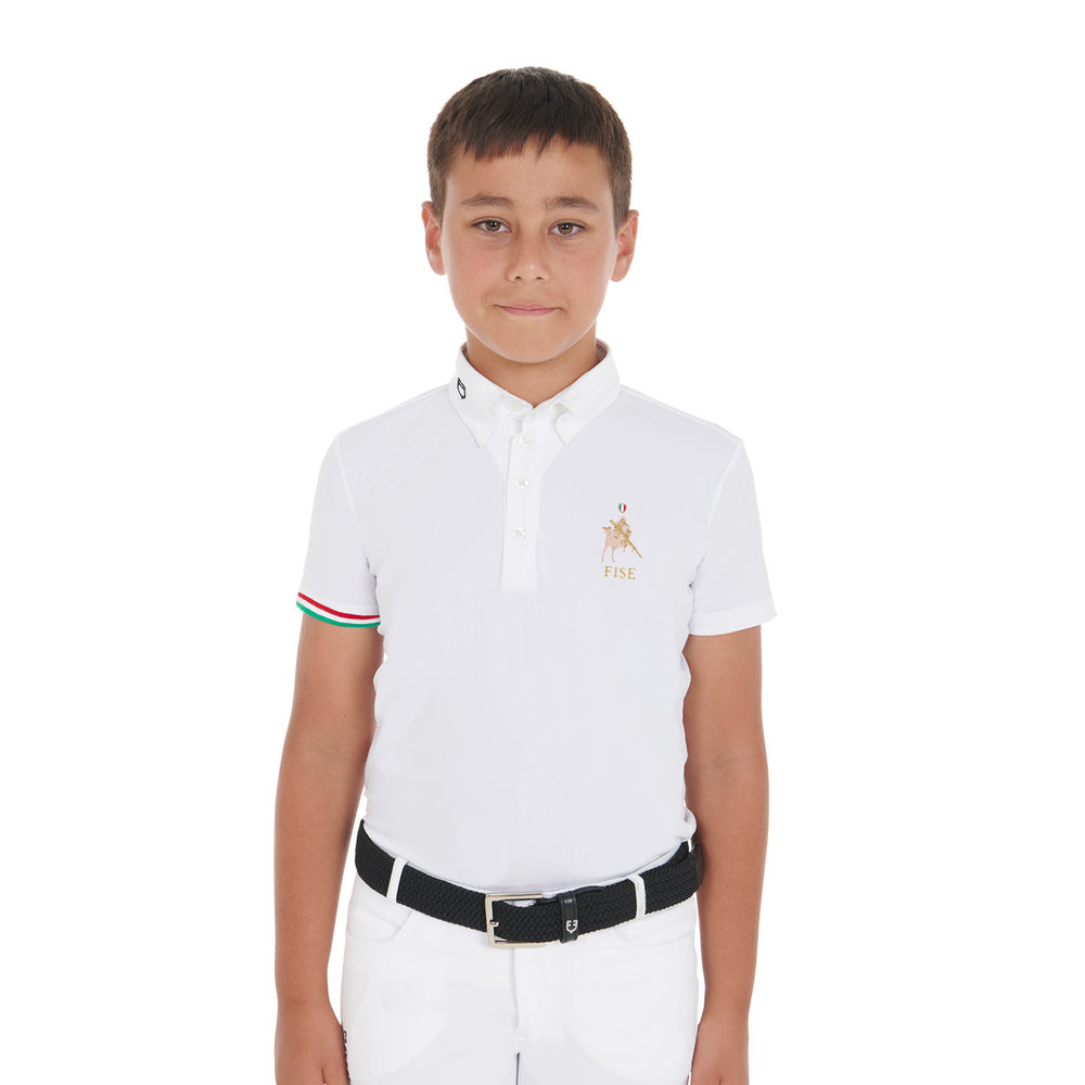 Boys' four-button competition polo shirt Eque WHITE