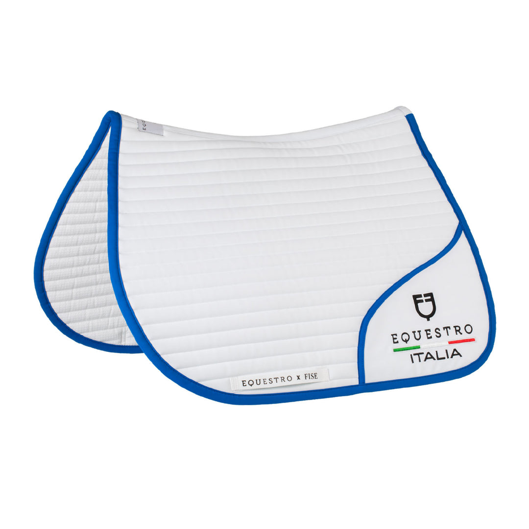 Jumping saddle pad with embroidered logo Eque WHITE/AZZURRO SAVOIA (19-4150)