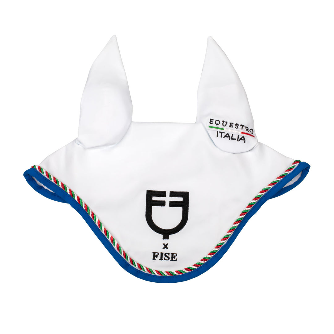 Fly veil with Italian flag piping Equestro X  WHITE/AZZURRO SAVOIA (19-4150)