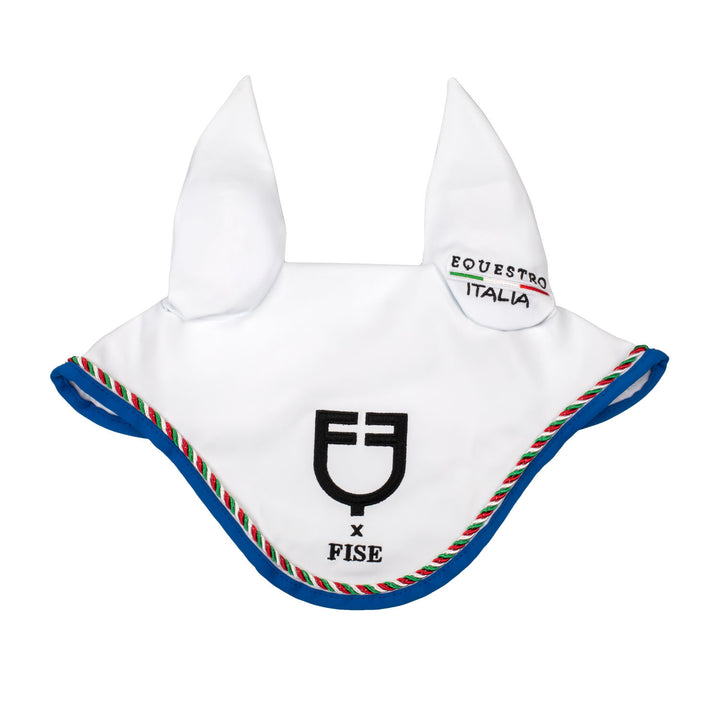 Fly veil with Italian flag piping Equestro X  WHITE/AZZURRO SAVOIA (19-4150)