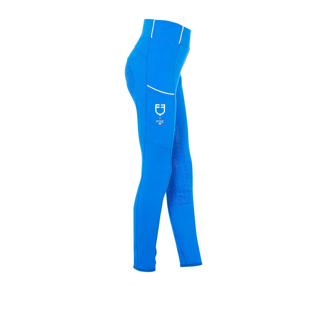 Girls' slim fit full grip leggings Equestro X AZZURRO SAVOIA (19-4150)