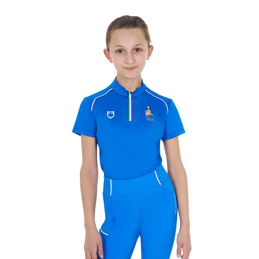 Kids' unisex training polo shirt Equestro X F AZZURRO SAVOIA (19-4150)