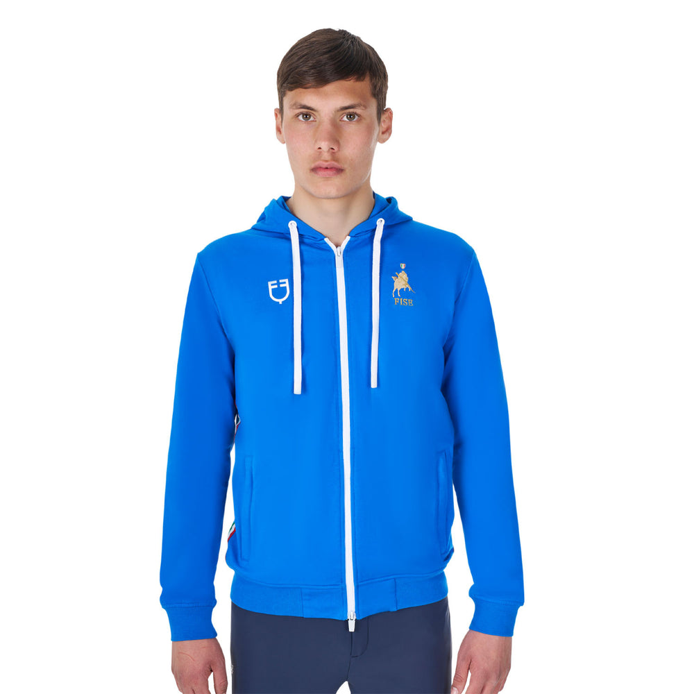 Men's fleece hoodie Equestro X FISE AZZURRO SAVOIA (19-4150)