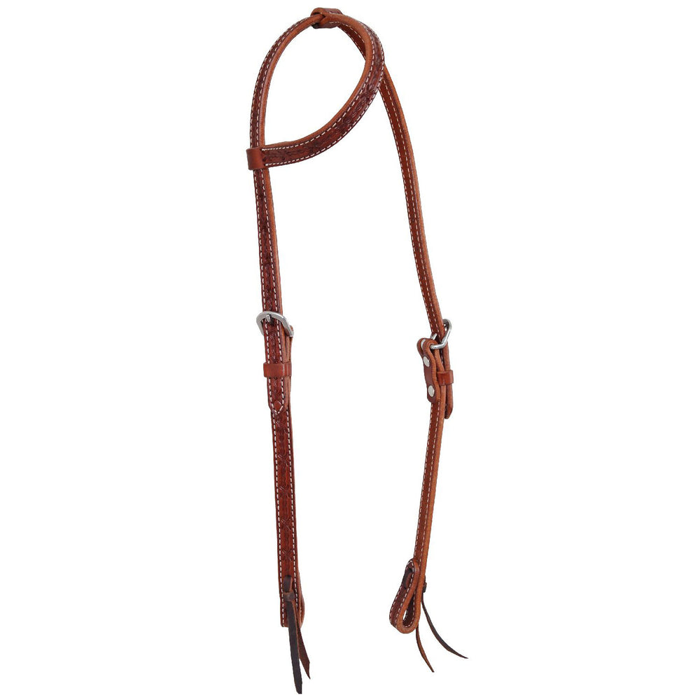 POOL'S ONE EAR HEADSTALL 23757 WITH BARBWIRE  COGNAC
